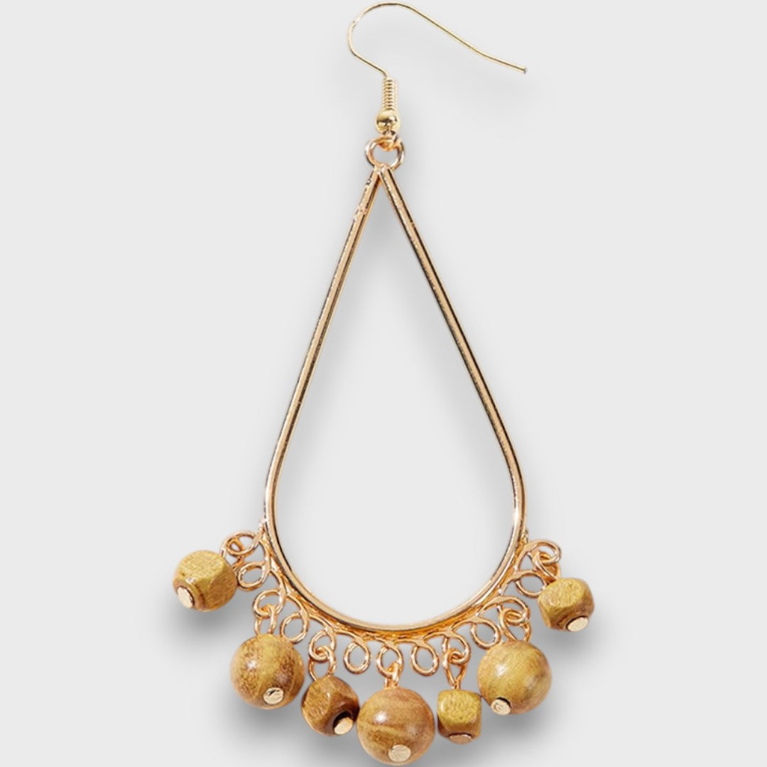 Solira – Vintage Drop Earrings with Wooden Elements