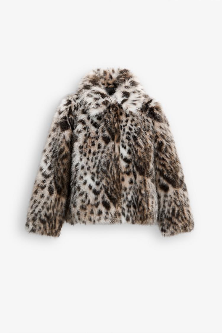 LEOPARD PRINT FAUX FUR JACKET