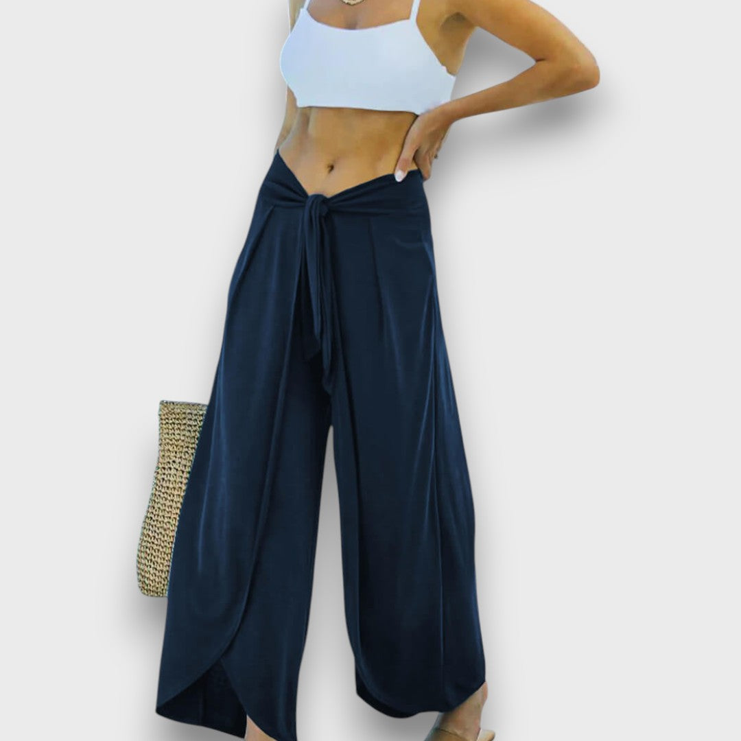 Narella – Summer trousers with a crossover effect and tie belt