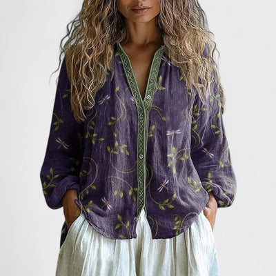 Ambra - Vintage Leaf Print Blouse