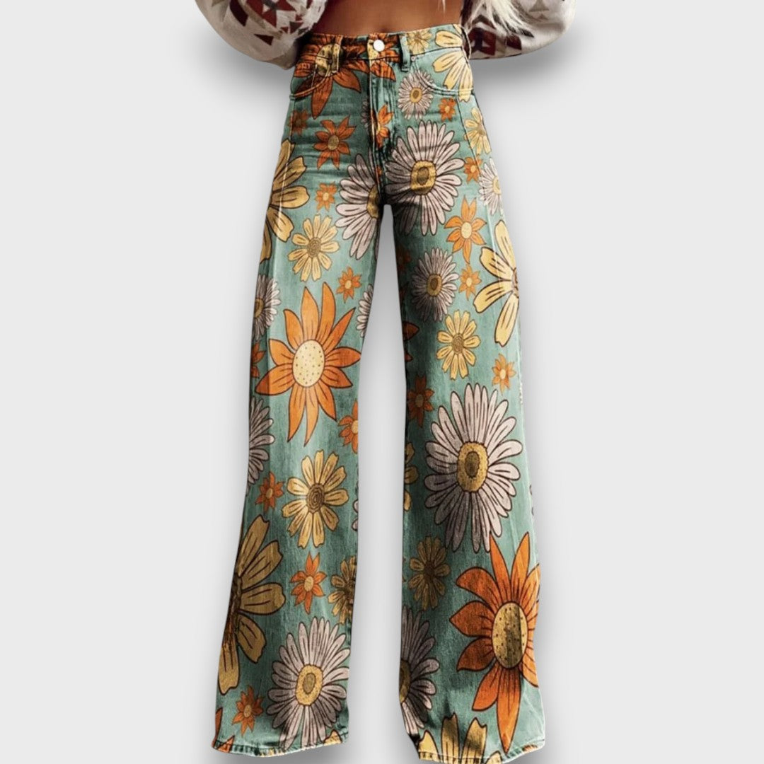Fiorella – Wide-leg jeans with retro floral print