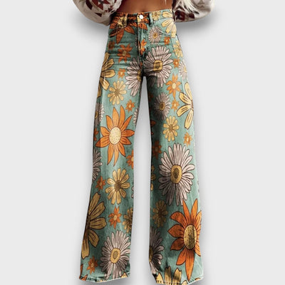 Fiorella – Wide-leg jeans with retro floral print