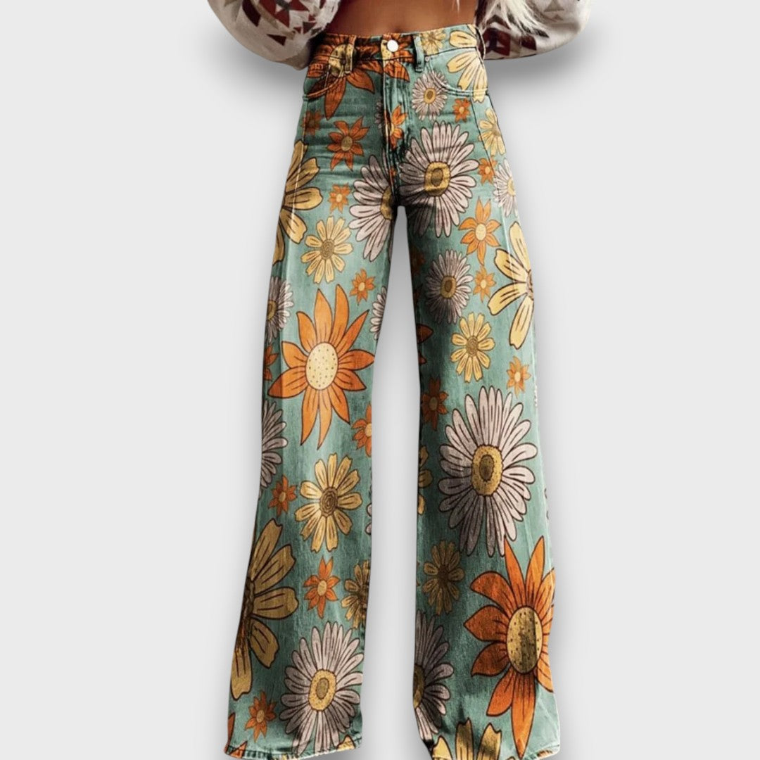 Fiorella – Wide-leg jeans with retro floral print