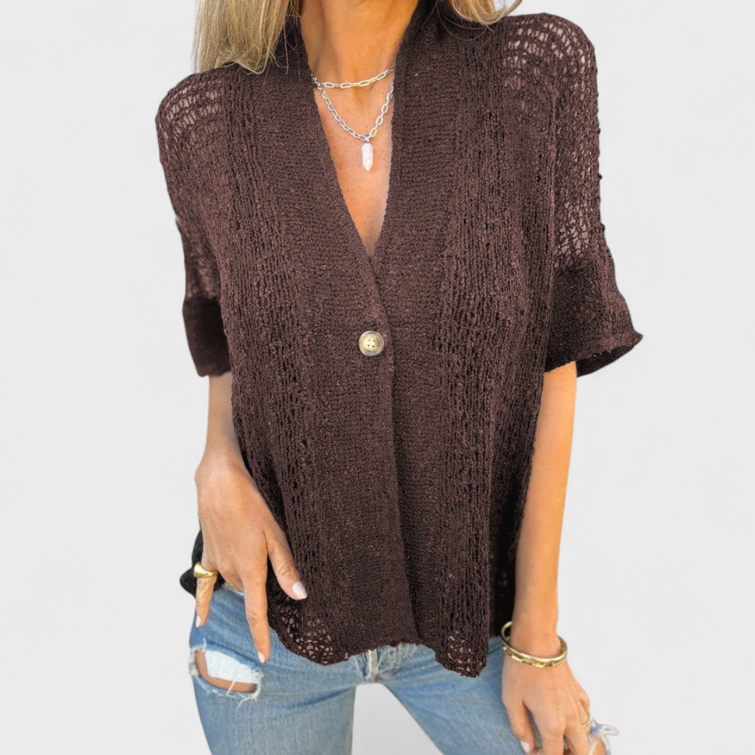 Varrea - Women's Plain Knit Top with One Button