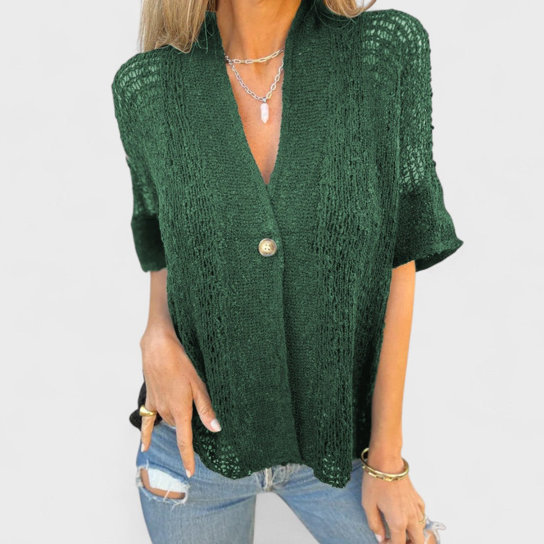 Varrea - Women's Plain Knit Top with One Button