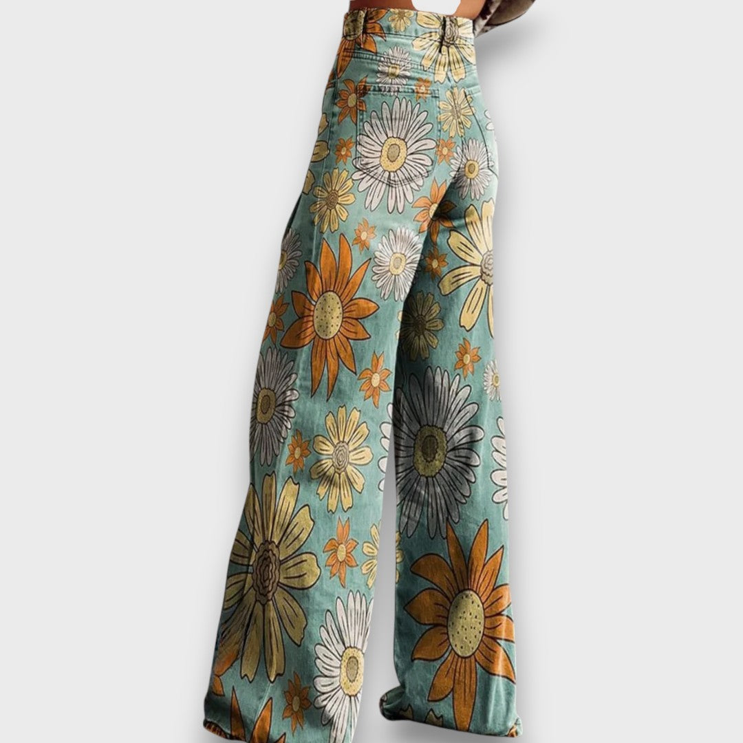 Fiorella – Wide-leg jeans with retro floral print