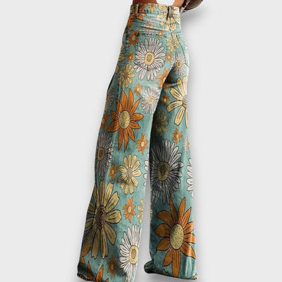 Fiorella – Wide-leg jeans with retro floral print