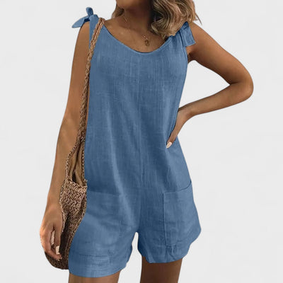 Maia - Short Jumpsuit with Shoulder Pockets and Ties