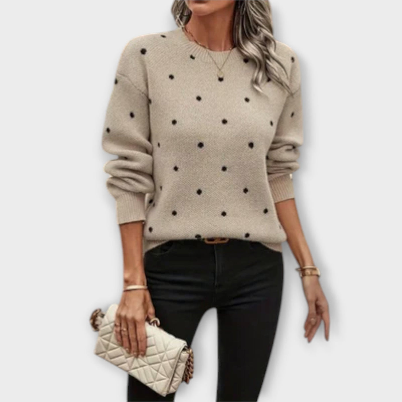 Ava – Casual Long Sleeve Knitted Jumper with Polka Dot Pattern
