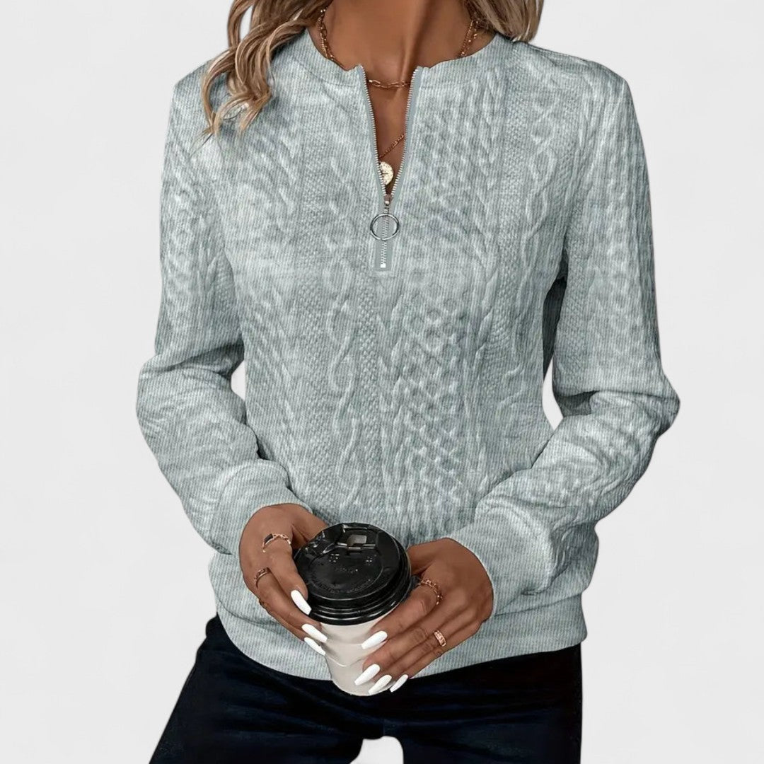 Minda - Women's Zip Sweater with Cable Knit