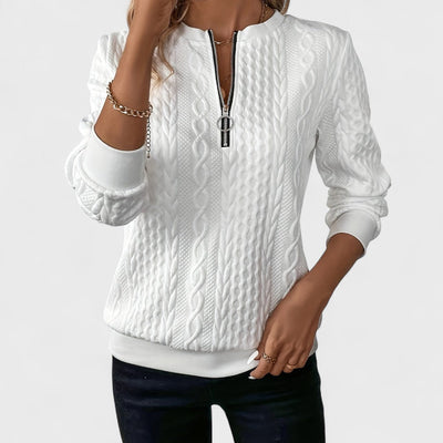 Minda - Women's Zip Sweater with Cable Knit