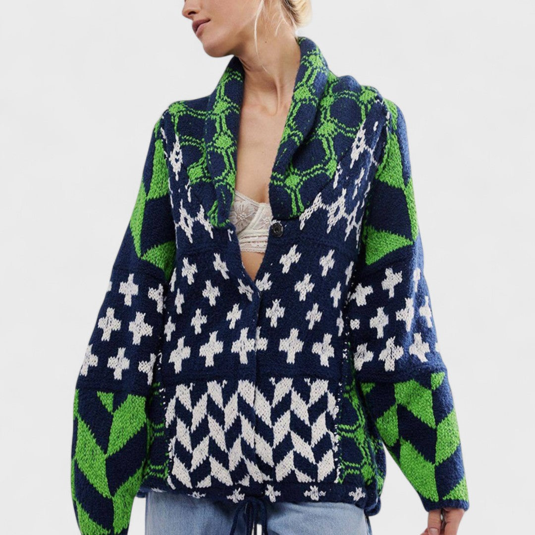 Portia - Vintage Cardigan with Button-Down Collar and Long Sleeves