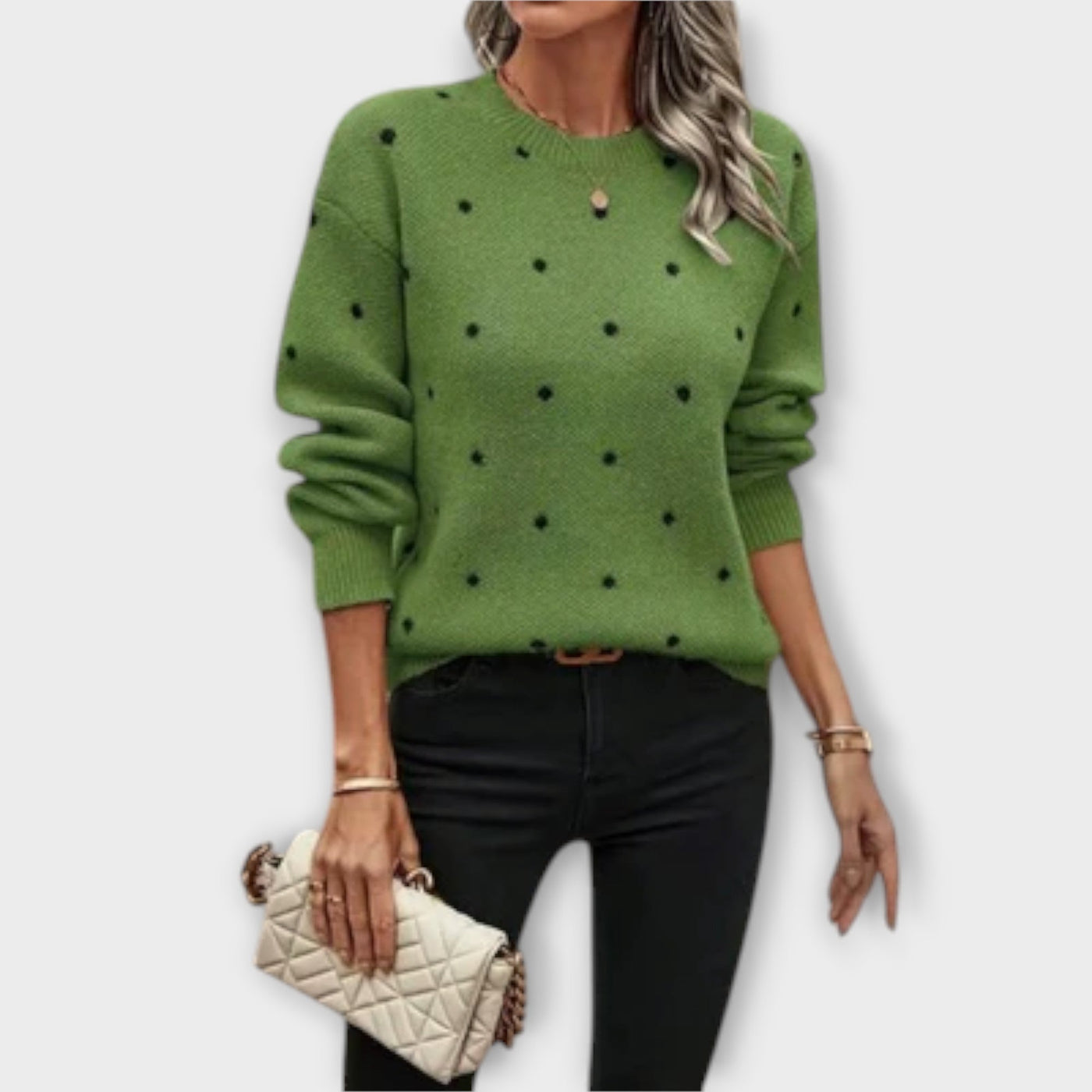 Ava – Casual Long Sleeve Knitted Jumper with Polka Dot Pattern