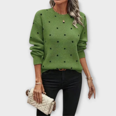 Ava – Casual Long Sleeve Knitted Jumper with Polka Dot Pattern