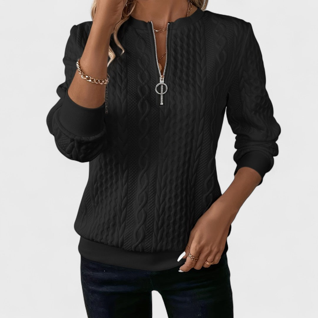 Minda - Women's Zip Sweater with Cable Knit