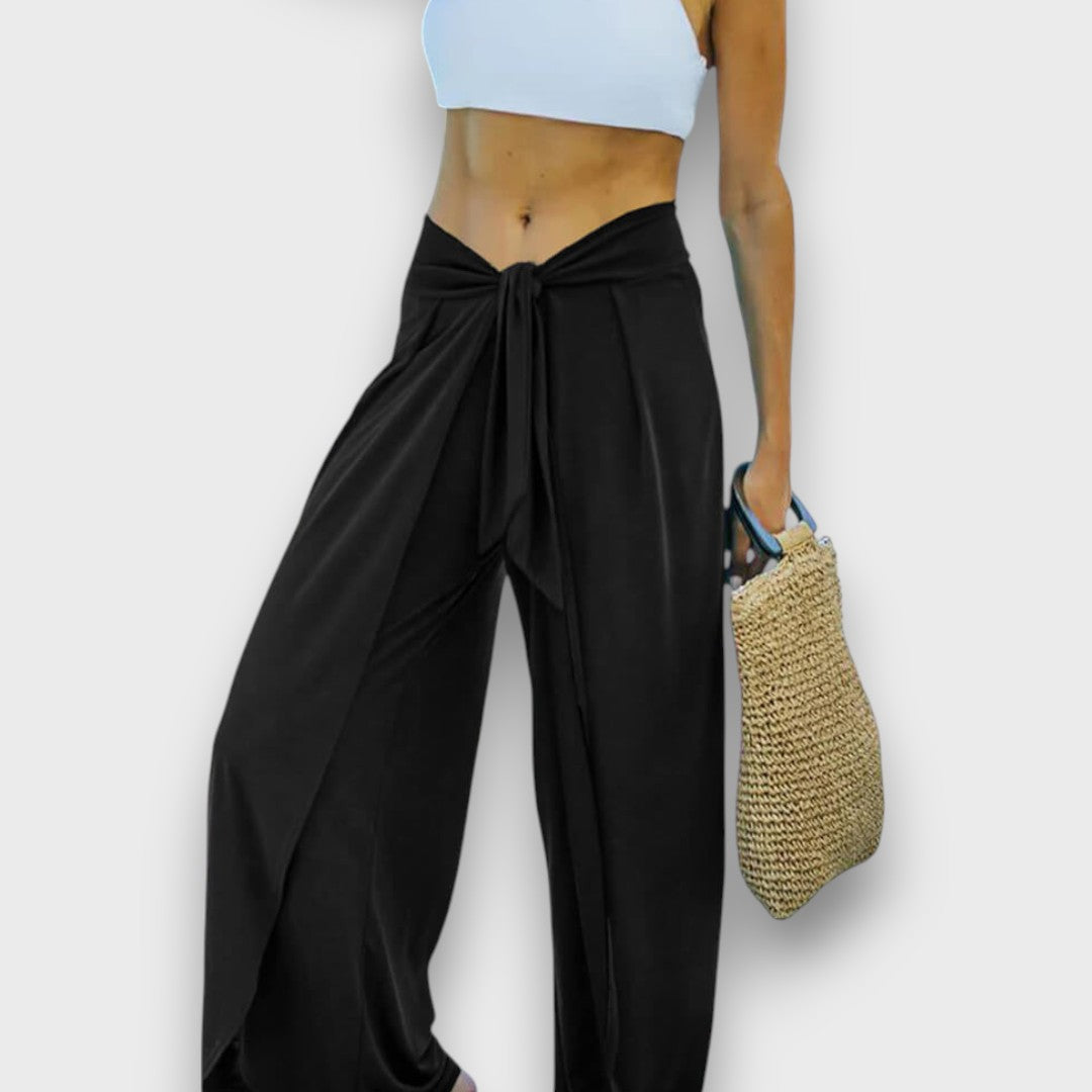 Narella – Summer trousers with a crossover effect and tie belt