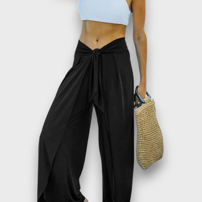 Narella – Summer trousers with a crossover effect and tie belt
