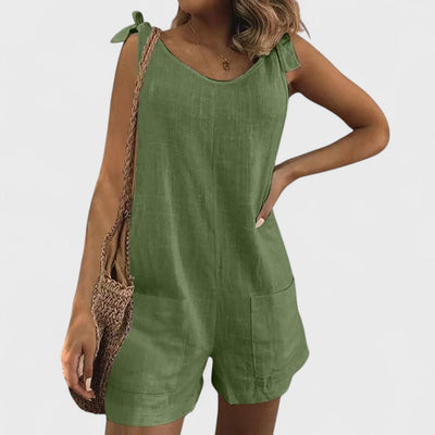 Maia - Short Jumpsuit with Shoulder Pockets and Ties