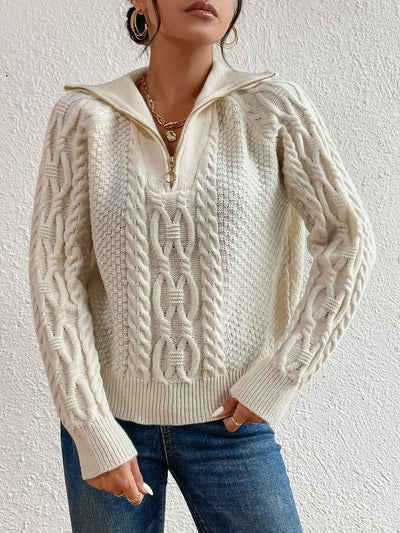 Harlow – Cable Knit Jumper with Zip Neck
