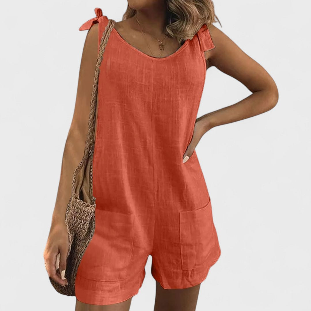 Maia - Short Jumpsuit with Shoulder Pockets and Ties