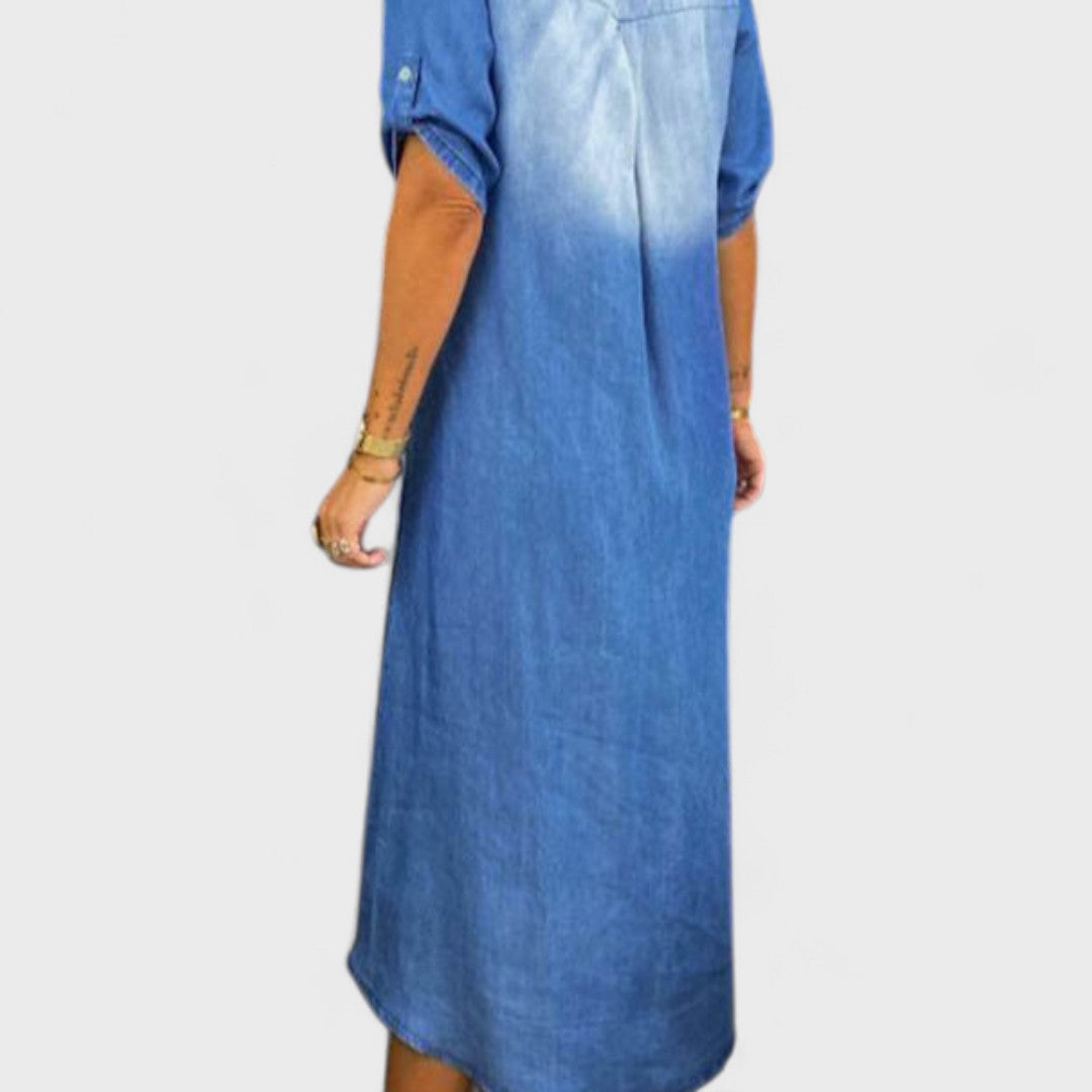 Ilse - Summer Dress with V-Neck in Denim