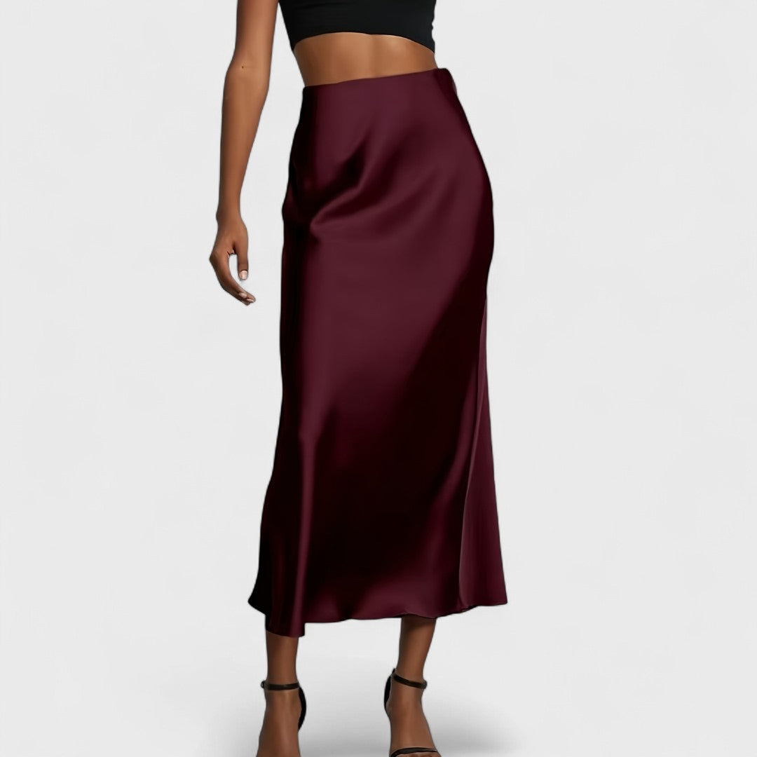 Sasha - High-Waisted Midi Skirt in Satin for Women