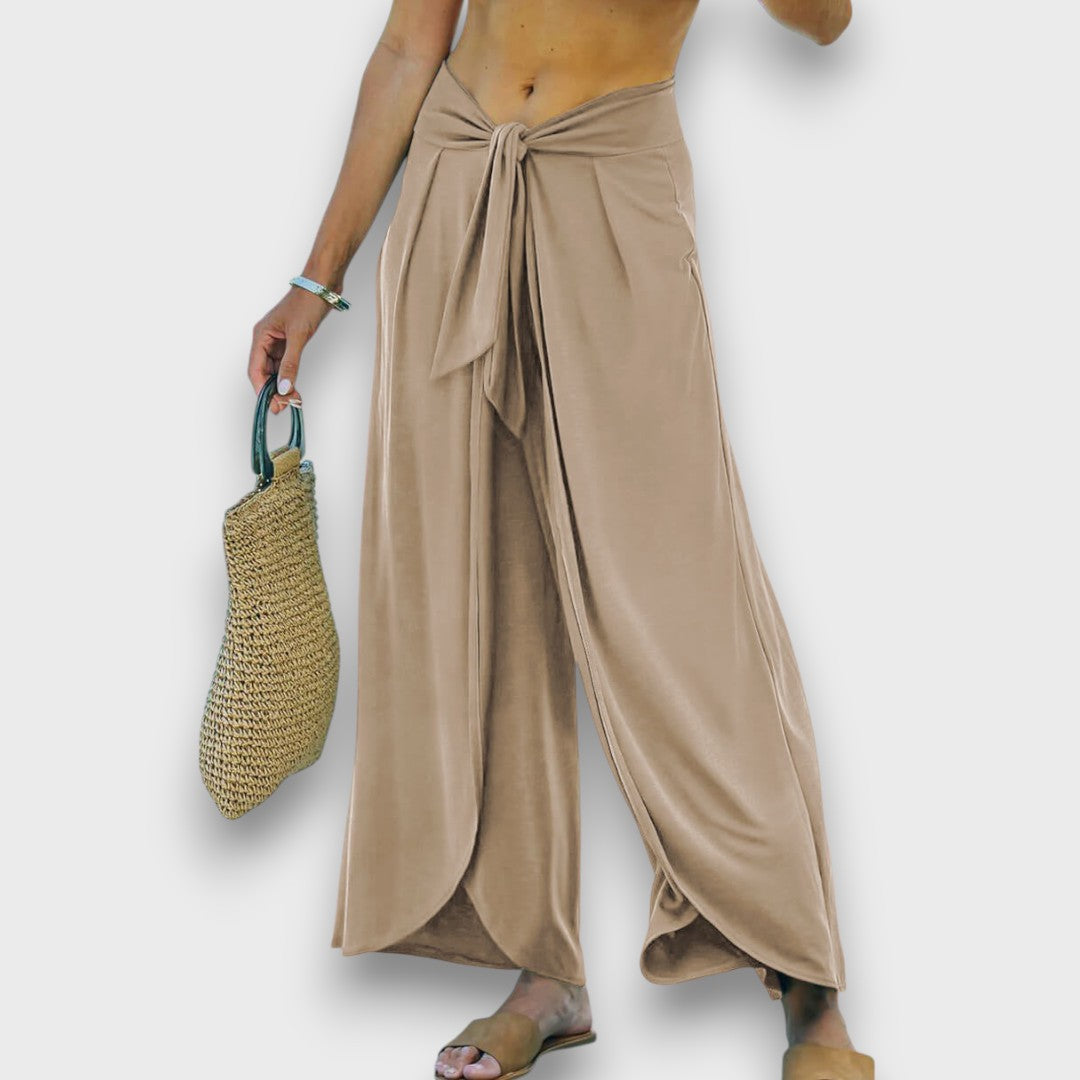 Narella – Summer trousers with a crossover effect and tie belt