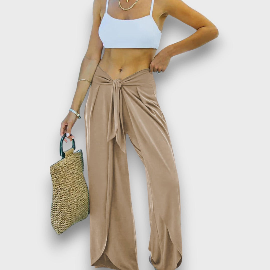 Narella – Summer trousers with a crossover effect and tie belt