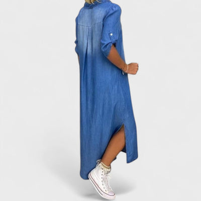 Ilse - Summer Dress with V-Neck in Denim