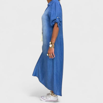 Ilse - Summer Dress with V-Neck in Denim