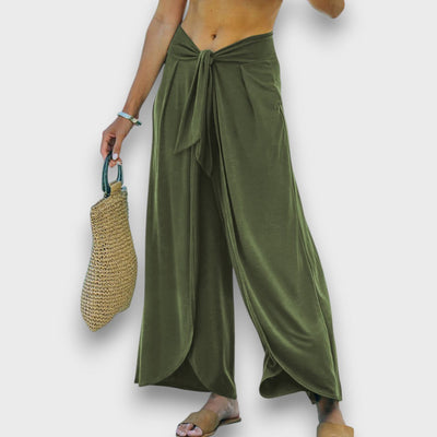 Narella – Summer trousers with a crossover effect and tie belt