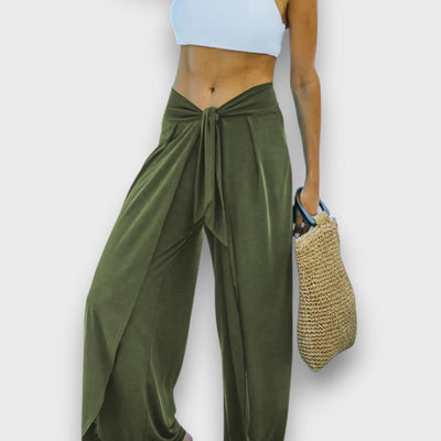 Narella – Summer trousers with a crossover effect and tie belt