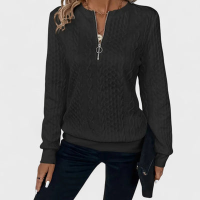 Minda - Women's Zip Sweater with Cable Knit