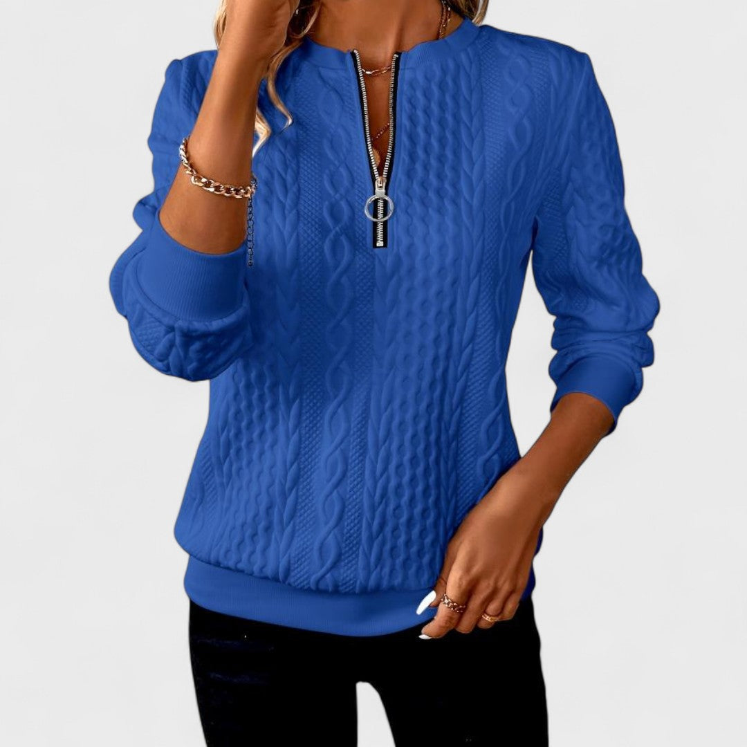 Minda - Women's Zip Sweater with Cable Knit