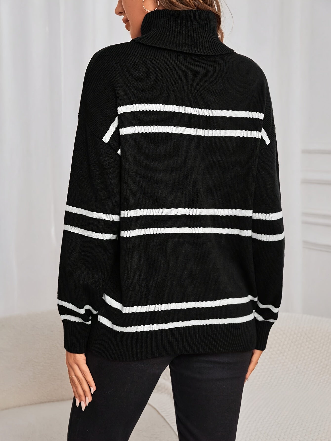 Thea – Striped High Neck Jumper