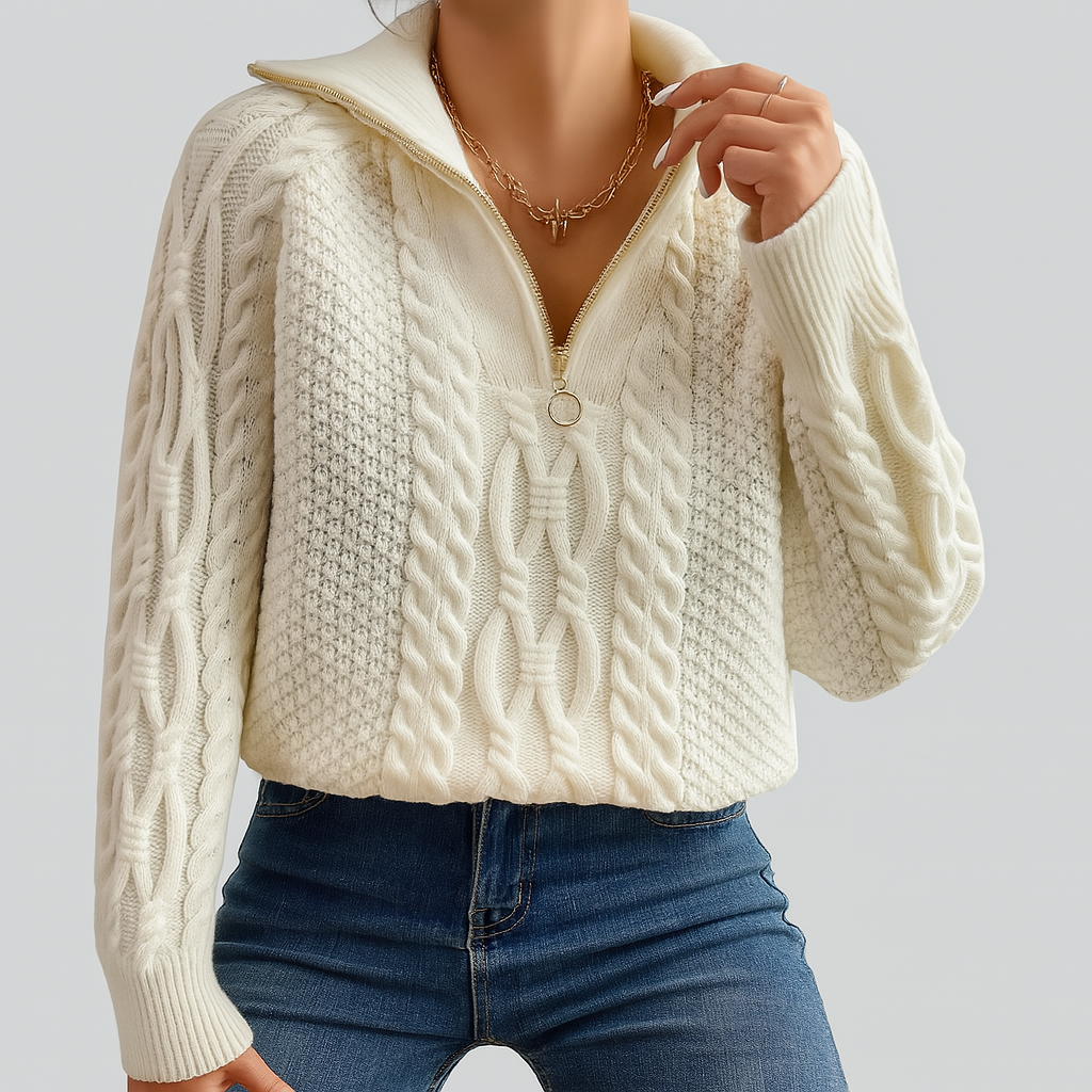Harlow – Cable Knit Jumper with Zip Neck