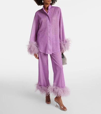 Lya - Two-Piece Set with Feather Collar