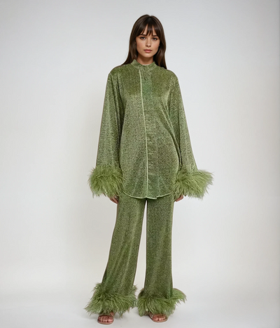 Lya - Two-Piece Set with Feather Collar