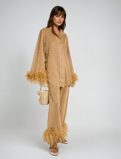 Lya - Two-Piece Set with Feather Collar