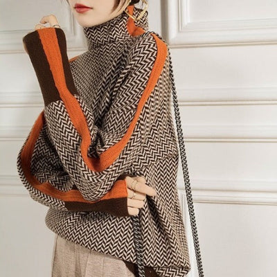 Orla | Roll Neck Jumper with Striking Contrasting Stripes