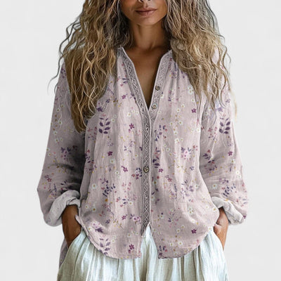 Ambra - Vintage Leaf Print Blouse