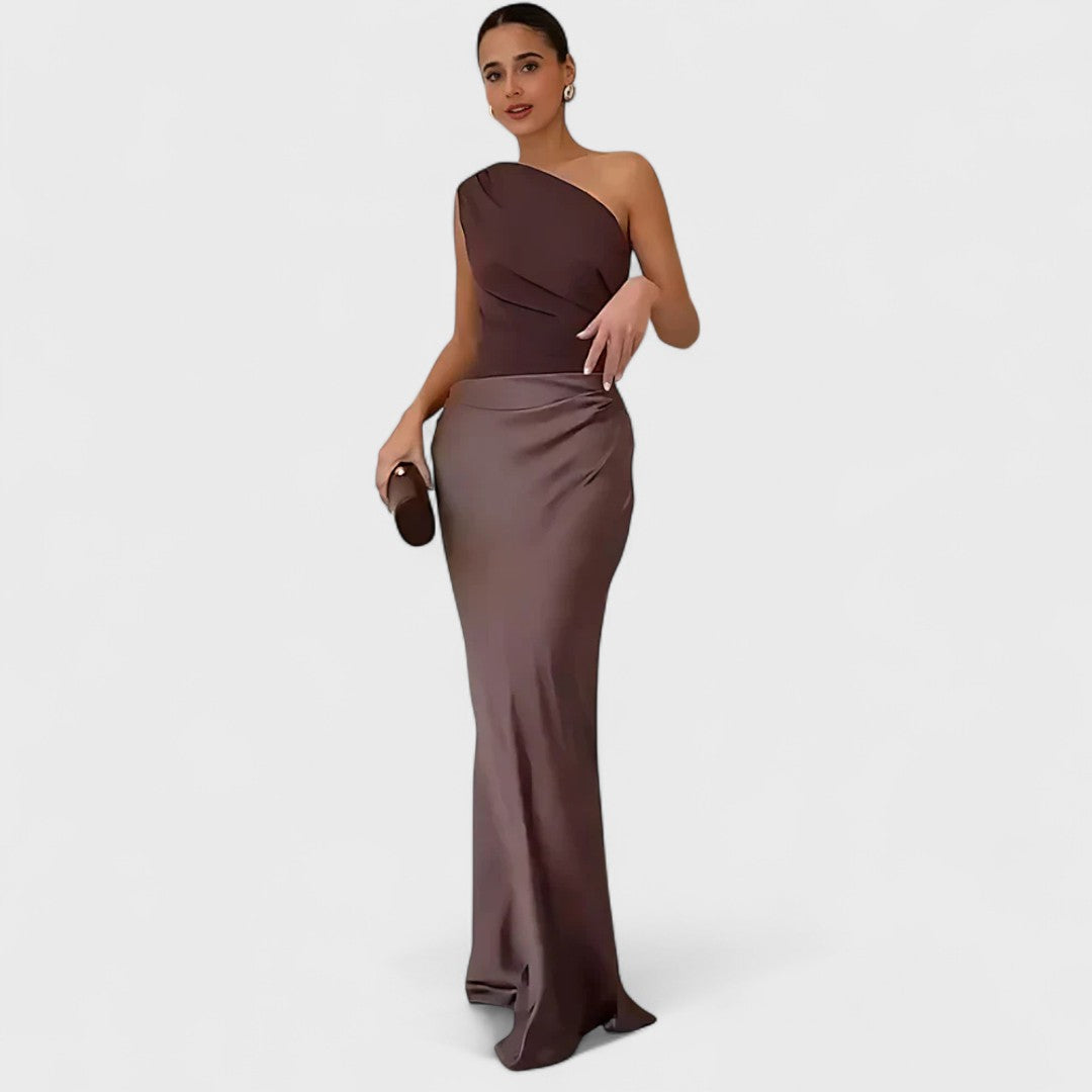 Amber - Long One-Shoulder Satin Dress