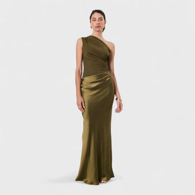 Amber - Long One-Shoulder Satin Dress