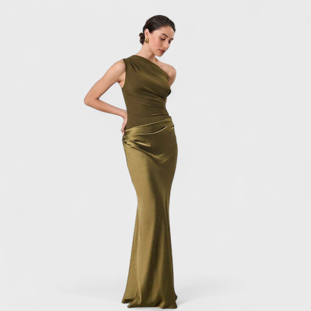 Amber - Long One-Shoulder Satin Dress