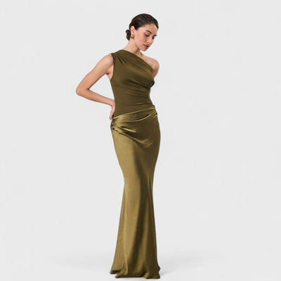 Amber - Long One-Shoulder Satin Dress
