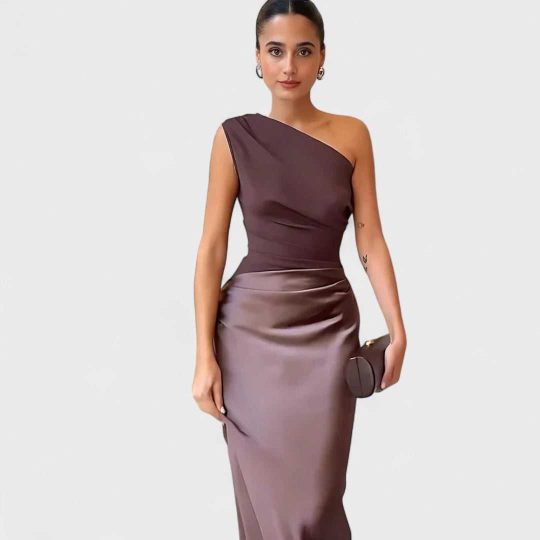 Amber - Long One-Shoulder Satin Dress
