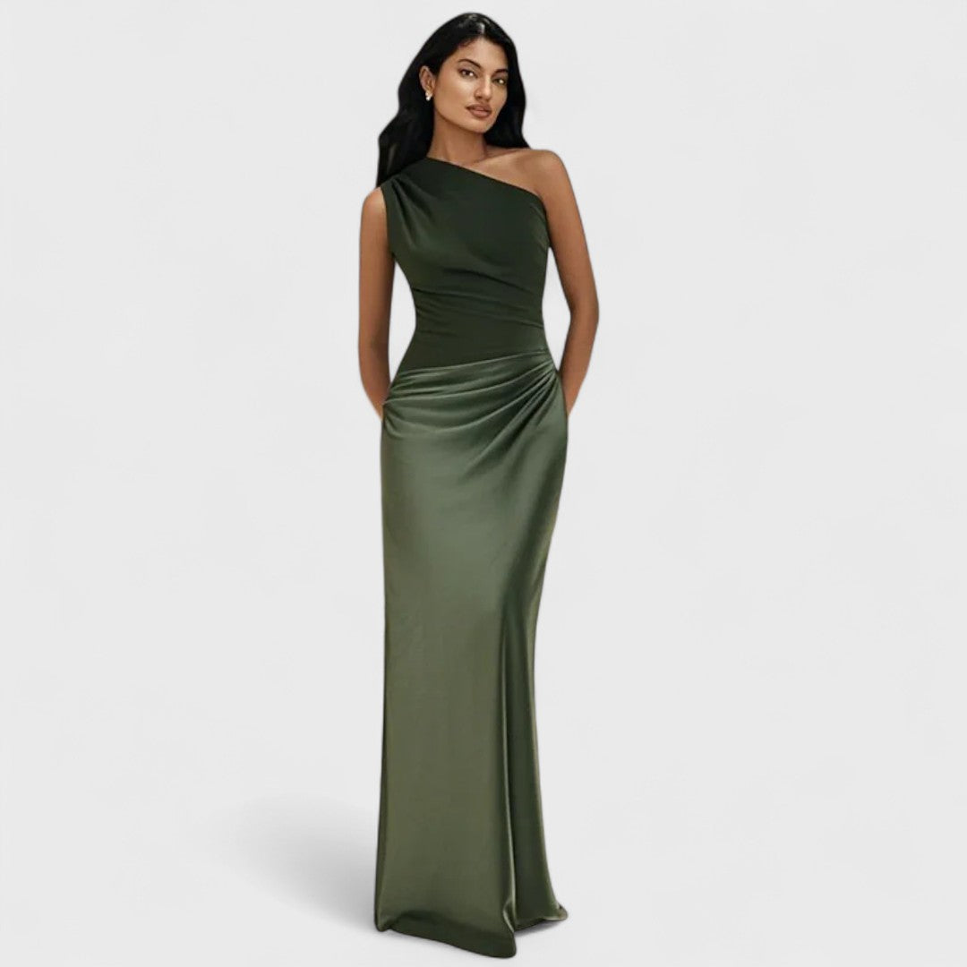 Amber - Long One-Shoulder Satin Dress
