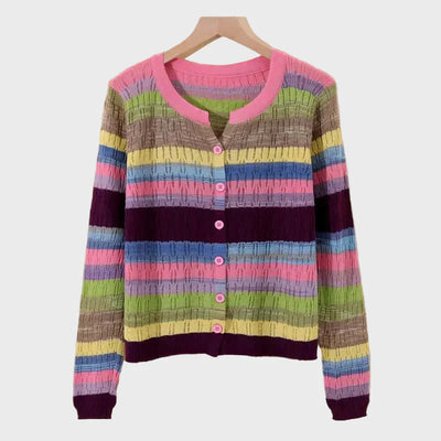 Knitted Cardigan with Retro-Inspired Stripe Design