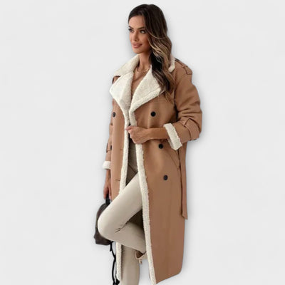 Maria – Classic Long Coat with Fleece Lining and Teddy Collar