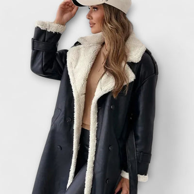 Maria – Classic Long Coat with Fleece Lining and Teddy Collar